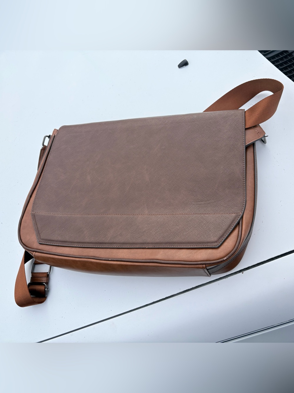 Aldo Brown Leather-Textured Messenger Bag